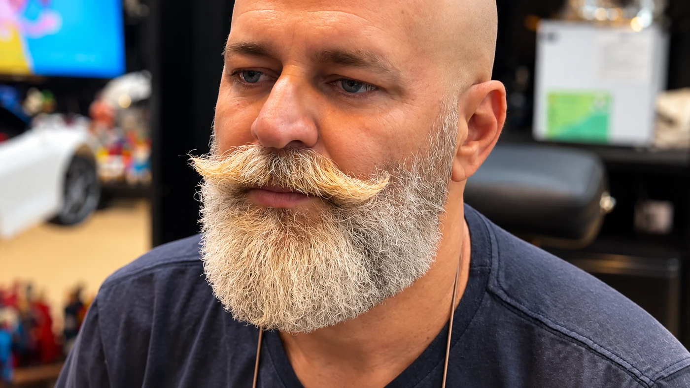 Barba lenhador com bigode mustache, conteúdo do treinamento Geometria da Tesoura